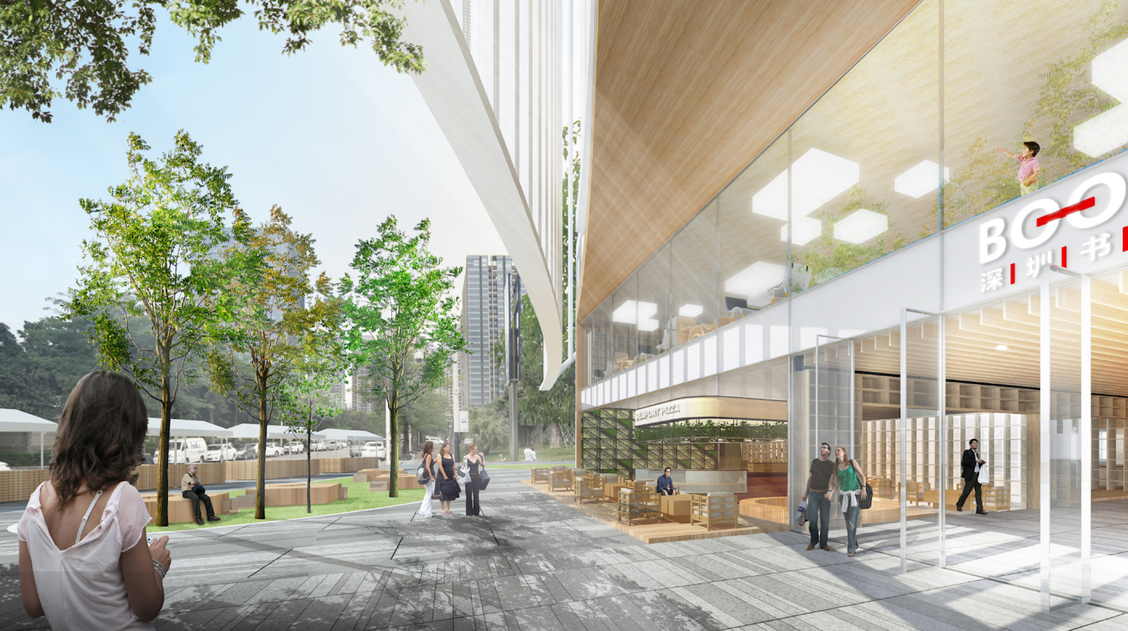 Shenzhen Book City by Atelier Global, Shenzhen Book City, Long Hua arts district Shenzhen, breathable skin architecture, mixed use public space and library in China,