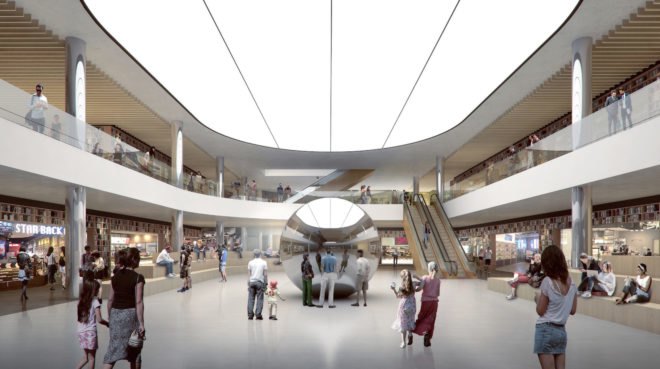 Shenzhen Book City by Atelier Global, Shenzhen Book City, Long Hua arts district Shenzhen, breathable skin architecture, mixed use public space and library in China,