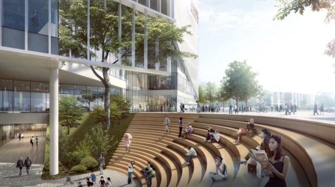 Shenzhen Book City by Atelier Global, Shenzhen Book City, Long Hua arts district Shenzhen, breathable skin architecture, mixed use public space and library in China,