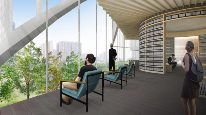 Shenzhen Book City by Atelier Global, Shenzhen Book City, Long Hua arts district Shenzhen, breathable skin architecture, mixed use public space and library in China,