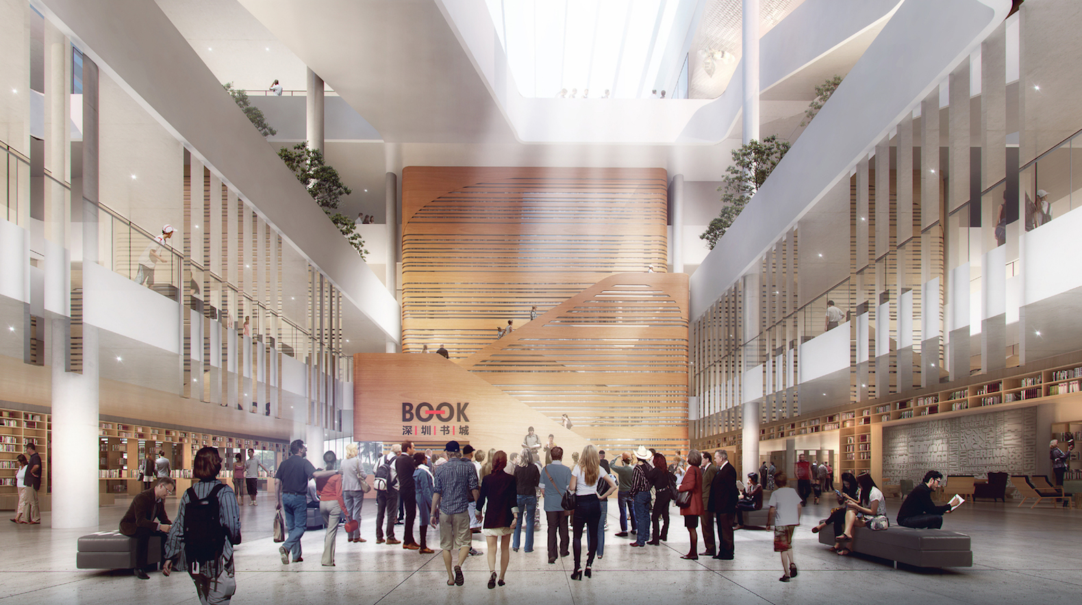 Shenzhen Book City by Atelier Global, Shenzhen Book City, Long Hua arts district Shenzhen, breathable skin architecture, mixed use public space and library in China,