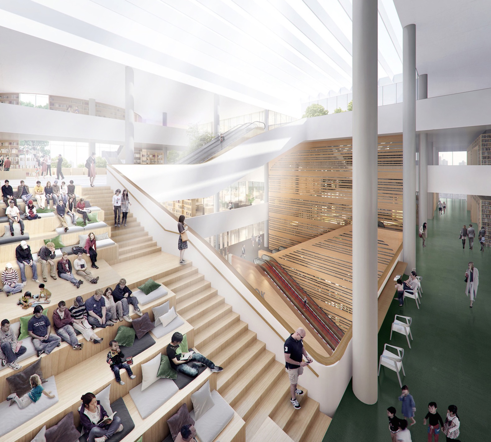 Shenzhen Book City by Atelier Global, Shenzhen Book City, Long Hua arts district Shenzhen, breathable skin architecture, mixed use public space and library in China,