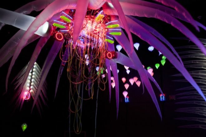 Shih Chieh Huang, Reusable Universes, Worcester Art Museum , plastic art, Shih Chieh Huang Cybernetic Bestiary, plastic art, art installations, plastic art installations, inflatable art, plastic waste, bioluminescent sea monsters, illuminated art, LED art