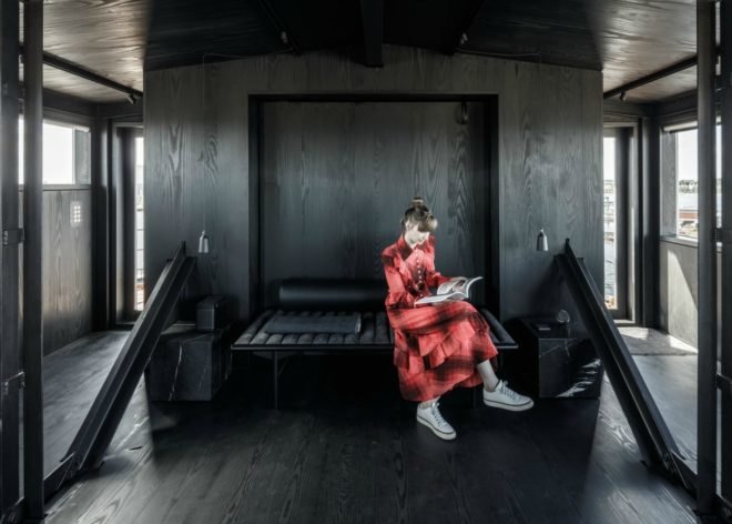 Arcgency, The Krane, Klaus Kastbjerg, coal crane spa, spa retreat copenhagen, spa retreat design, interior design, adaptive reuse, hanging spa, spa crane, coal crane renovation, monochromatic spaces, minimalist spa design, minimalist interiors,
