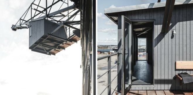 Arcgency, The Krane, Klaus Kastbjerg, coal crane spa, spa retreat copenhagen, spa retreat design, interior design, adaptive reuse, hanging spa, spa crane, coal crane renovation, monochromatic spaces, minimalist spa design, minimalist interiors,