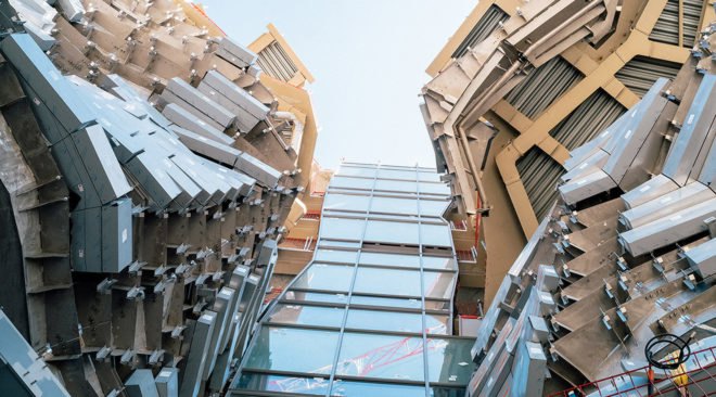 Frank Gehry, Gehry Partners, LUMA Arles, green tower, France, Selldorf Architects, Bas Smets, cultural complex, rehabilitation, artist's studio, stainless steel, LUMA Foundation