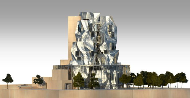 Frank Gehry, Gehry Partners, LUMA Arles, green tower, France, Selldorf Architects, Bas Smets, cultural complex, rehabilitation, artist's studio, stainless steel, LUMA Foundation