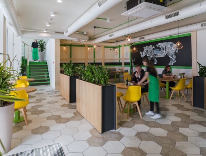 Unit Cafe by TSEH Architectural Group, Unit Cafe in Kiev, Unit Cafe at Unit Factory, Unit Factory school, Unit Factory Kiev, TSEH Architectural Group shipping containers, shipping container architecture Kiev, cargotecture cafe