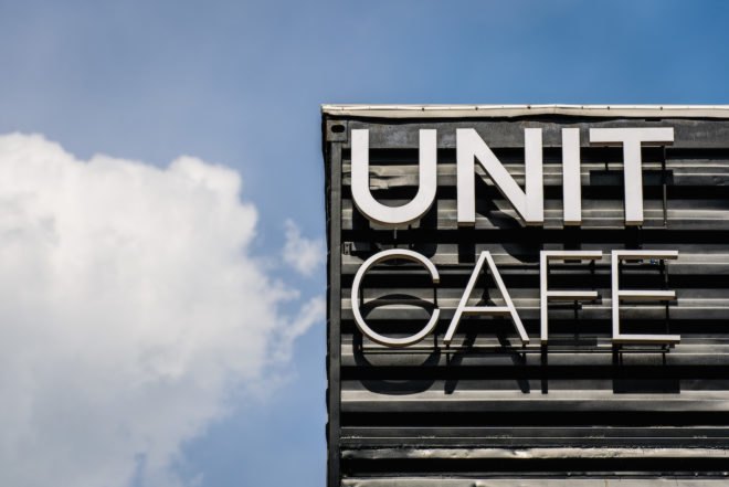 Unit Cafe by TSEH Architectural Group, Unit Cafe in Kiev, Unit Cafe at Unit Factory, Unit Factory school, Unit Factory Kiev, TSEH Architectural Group shipping containers, shipping container architecture Kiev, cargotecture cafe