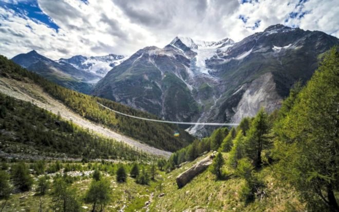 Switzerland, Europaweg, pedestrian bridge, world record, Charles Kuonen Suspension Bridge, hiking,