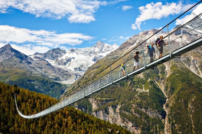 Switzerland, Europaweg, pedestrian bridge, world record, Charles Kuonen Suspension Bridge, hiking,