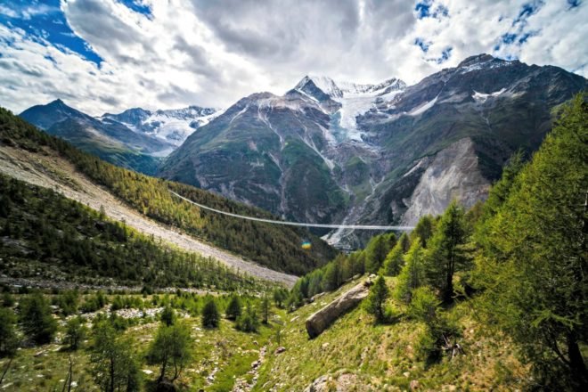 Switzerland, Europaweg, pedestrian bridge, world record, Charles Kuonen Suspension Bridge, hiking,