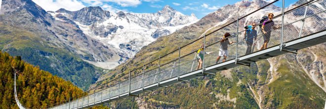 Switzerland, Europaweg, pedestrian bridge, world record, Charles Kuonen Suspension Bridge, hiking,