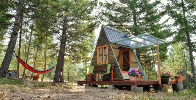 A-frame cabin, Montana, tiny house, Derek Diedricksen, affordable house, DIY cabin, solar power, solar panels, green architecture, Alla Ponomareva