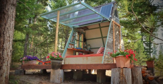 A-frame cabin, Montana, tiny house, Derek Diedricksen, affordable house, DIY cabin, solar power, solar panels, green architecture, Alla Ponomareva