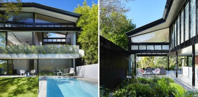 Bureau Proberts, Bardon House, sloping homes, homes built on slopes, angular homes, architecture, australian architecture, black homes, contemporary architecture, natural light, home design, interior design,