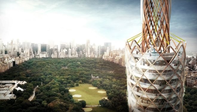 DFA, Central park reservoir, central park nyc, nyc parks, timber tower, Jacqueline Kennedy Onassis Reservoir, timber observation tower central park, water cleaning observation tower nyc, nyc observation tower dfa, wind turbine, water filtration systems,