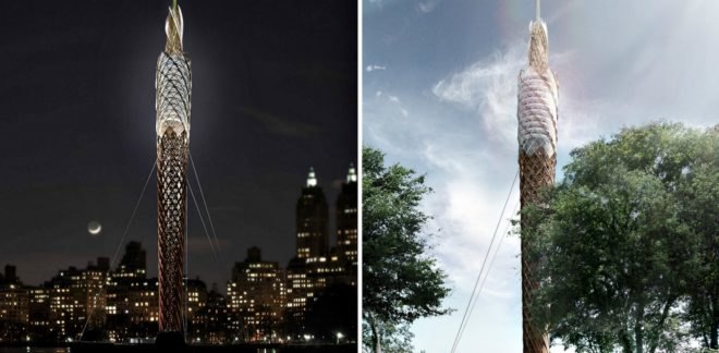 DFA, Central park reservoir, central park nyc, nyc parks, timber tower, Jacqueline Kennedy Onassis Reservoir, timber observation tower central park, water cleaning observation tower nyc, nyc observation tower dfa, wind turbine, water filtration systems,