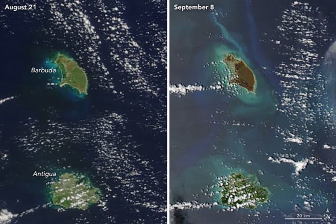Hurricane Irma, Irma, NASA Earth Observatory, NASA, satellite, satellites, satellite image, satellite images, satellite imagery, Caribbean, Caribbean islands, island, islands, Virgin Gorda, Barbuda, Antigua, hurricane, hurricanes, vegetation
