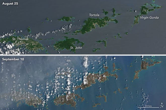Hurricane Irma, Irma, NASA Earth Observatory, NASA, satellite, satellites, satellite image, satellite images, satellite imagery, Caribbean, Caribbean islands, island, islands, Virgin Gorda, Barbuda, Antigua, hurricane, hurricanes, vegetation