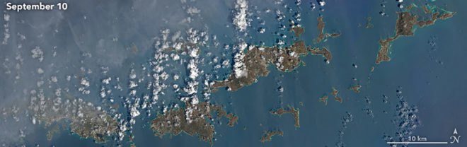 Hurricane Irma, Irma, NASA Earth Observatory, NASA, satellite, satellites, satellite image, satellite images, satellite imagery, Caribbean, Caribbean islands, island, islands, Virgin Gorda, Barbuda, Antigua, hurricane, hurricanes, vegetation