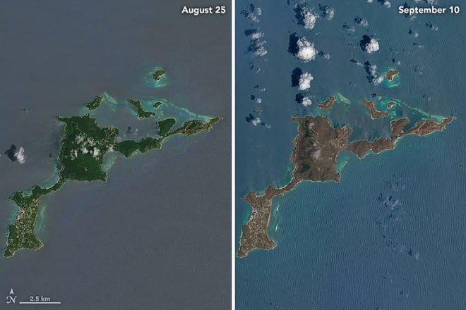 Hurricane Irma, Irma, NASA Earth Observatory, NASA, satellite, satellites, satellite image, satellite images, satellite imagery, Caribbean, Caribbean islands, island, islands, Virgin Gorda, Barbuda, Antigua, hurricane, hurricanes, vegetation