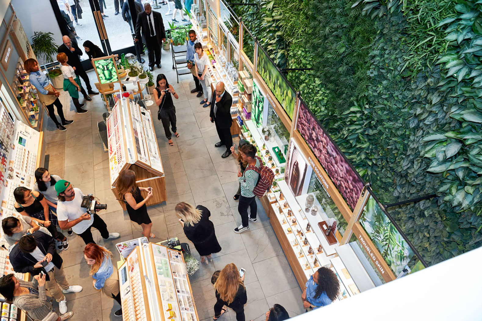 Innisfree green wall, Innisfree Union Square, Innisfree NYC, Innisfree Greenery NYC, Innisfree Green Wall by Greenery NYC, New York City green walls, largest public indoor green wall NYC, tropical plant evergreen green wall