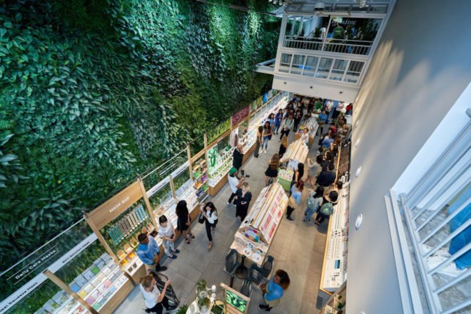 Innisfree green wall, Innisfree Union Square, Innisfree NYC, Innisfree Greenery NYC, Innisfree Green Wall by Greenery NYC, New York City green walls, largest public indoor green wall NYC, tropical plant evergreen green wall