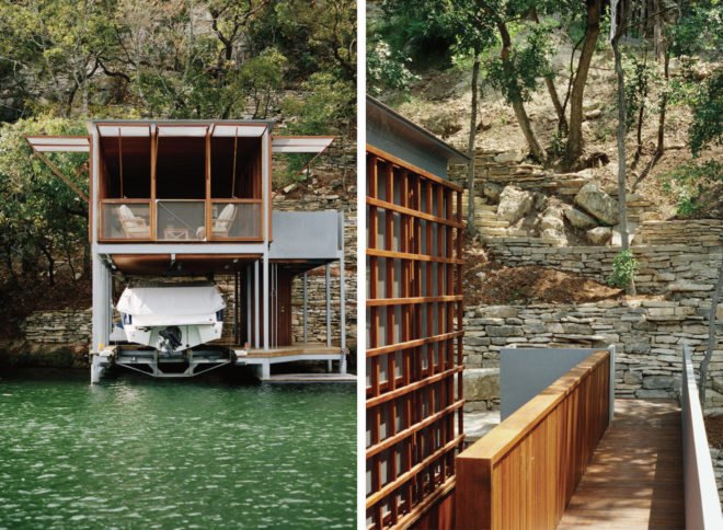 Lake House by Andersson-Wise, Lake House in Austin, Lake House boathouse, boathouse Andersson-Wise, modern boathouse, minimal landscape impact architecture, off grid boathouse, off grid lake house