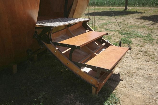 Mr Plocq's Caballon, Loire river estuary, Aurélie Poirrier, Igor-Vassili Pouchkarevtch-Dragoche, Vincent O’Connor, pod living, pod cabins, pod getways france, wooden pods, off grid retreats, off grid pods, camping pods, Émile Plocq, bird watching pods, movable housing, Loirestua, wooden pods, bird watching, off grid wooden pods