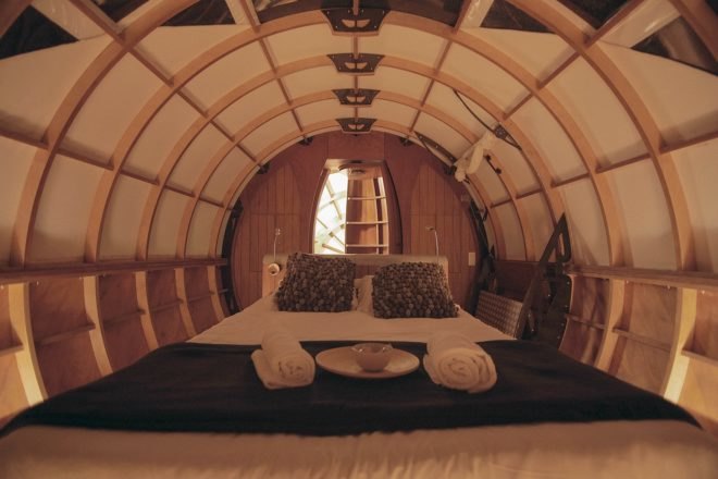 Mr Plocq's Caballon, Loire river estuary, Aurélie Poirrier, Igor-Vassili Pouchkarevtch-Dragoche, Vincent O’Connor, pod living, pod cabins, pod getways france, wooden pods, off grid retreats, off grid pods, camping pods, Émile Plocq, bird watching pods, movable housing, Loirestua, wooden pods, bird watching, off grid wooden pods