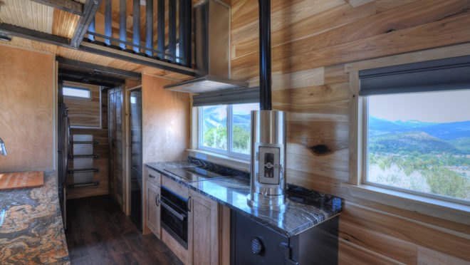 Pemberly trailer, tiny house, mobile home, trailer, Rocky Mountain Tiny Houses, green architecture, small spaces, LED lights, appliances, wood-burning stove, wooden lovers, Colorado