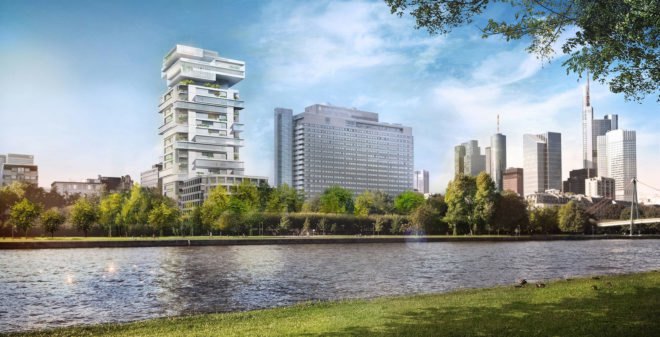Riverpark Tower , modular architecture, residential tower, Frankfurt, Ole Scheeren, Buro Ole Scheeren, glass tower, green architecture, real estate, loft, Germany