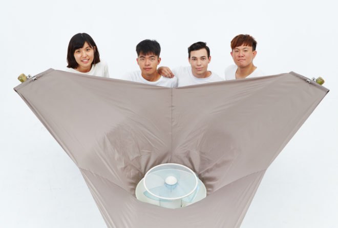 2017 Golden Pin Concept Design Award, AQUAIR by National Cheng Kung University students, fog harvesting collection, fog harvesting portable device, portable water collection system, centrifugal water collection