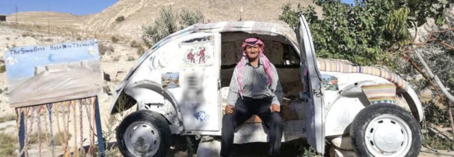 Mohammed Al Malaheem, Abu Ali's VW, VW Beetle hotel, VW Beetle jordan, worlds smallest hotel, repurposed car, repurposed vw bug, repurposed vw beetle, jordan desert hotel, mini hotels, vw hotel beetle, car hotels, mobile hotels, vw hotel jordan, eco hotels, Al Jaya vw beetle hotel, Al Jaya hotel, smallest hotel in the world, Eh'häusl Hotel