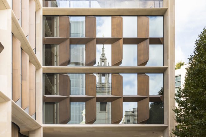 Bloomberg London HQ by Foster + Partners, London Bloomberg office, BREEAM Outstanding architecture, BREEAM Outstanding offices, sandstone and bronze architecture, sustainable office design, world’s most sustainable office