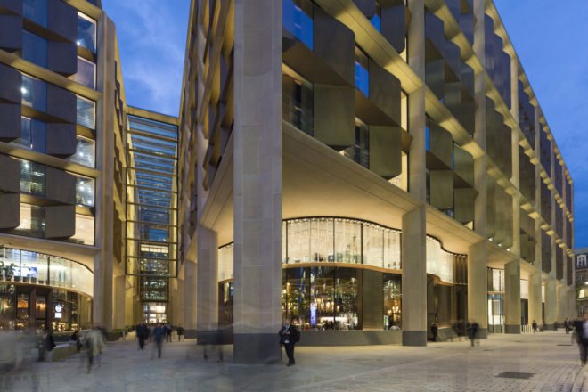 Bloomberg London HQ by Foster + Partners, London Bloomberg office, BREEAM Outstanding architecture, BREEAM Outstanding offices, sandstone and bronze architecture, sustainable office design, world’s most sustainable office