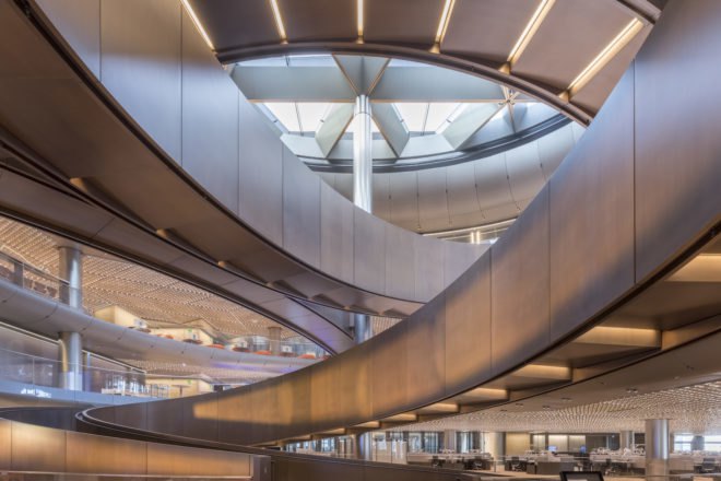 Bloomberg London HQ by Foster + Partners, London Bloomberg office, BREEAM Outstanding architecture, BREEAM Outstanding offices, sandstone and bronze architecture, sustainable office design, world’s most sustainable office