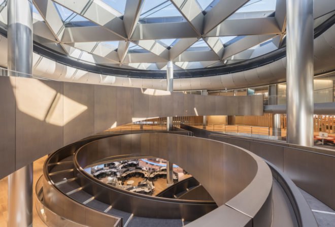 Bloomberg London HQ by Foster + Partners, London Bloomberg office, BREEAM Outstanding architecture, BREEAM Outstanding offices, sandstone and bronze architecture, sustainable office design, world’s most sustainable office