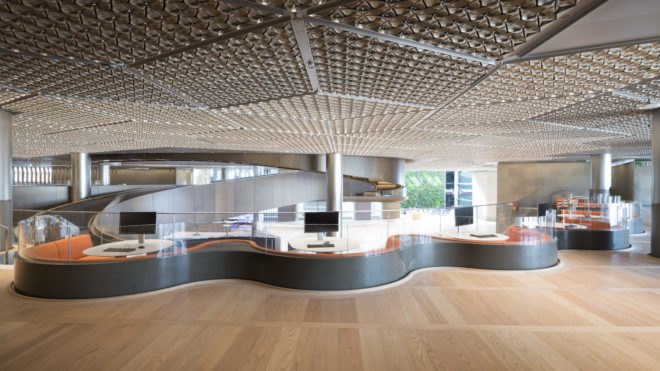 Bloomberg London HQ by Foster + Partners, London Bloomberg office, BREEAM Outstanding architecture, BREEAM Outstanding offices, sandstone and bronze architecture, sustainable office design, world’s most sustainable office