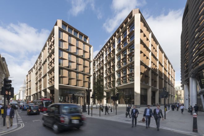 Bloomberg London HQ by Foster + Partners, London Bloomberg office, BREEAM Outstanding architecture, BREEAM Outstanding offices, sandstone and bronze architecture, sustainable office design, world’s most sustainable office