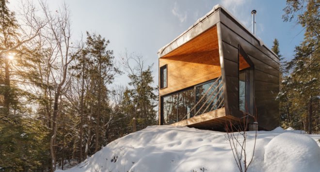 Cabin on a rock, timber structure, cabin, I-Kanda Architects, timber, green architecture, footprint, getaway