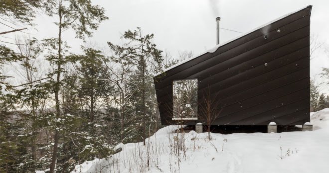 Cabin on a rock, timber structure, cabin, I-Kanda Architects, timber, green architecture, footprint, getaway
