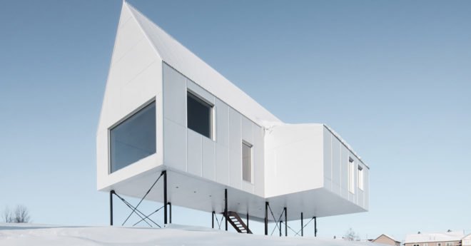 Delordinaire, High House, house on stilts, Quebec, concrete, warming stove, natural light, Canada, steel roof, green architecture, outdoor space