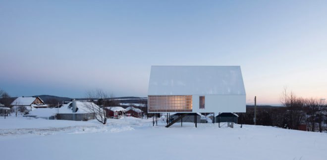 Delordinaire, High House, house on stilts, Quebec, concrete, warming stove, natural light, Canada, steel roof, green architecture, outdoor space