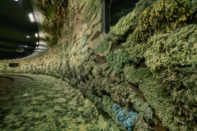 JUT Group Lecture Hall by MVRDV and Alexandra Kehayoglou, JUT Group Art, hand tufting carpet, recycled threads, recycled thread artworks, JUT Group art, JUT Lecture Hall, Alexandra Kehayoglou, Alexandra Kehayoglou art