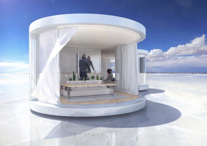 LUMISHELL by Christophe Benichou, LUMICENE glass, LUMISHELL pre-order, LUMISHELL architecture, Christophe Benichou, prefab glamping units, prefabricated architecture for travel, reversible window concept,