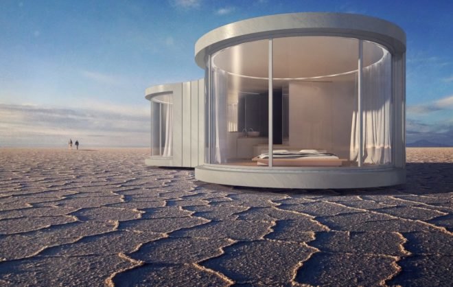 LUMISHELL by Christophe Benichou, LUMICENE glass, LUMISHELL pre-order, LUMISHELL architecture, Christophe Benichou, prefab glamping units, prefabricated architecture for travel, reversible window concept,