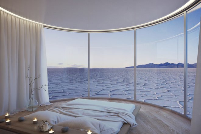 LUMISHELL by Christophe Benichou, LUMICENE glass, LUMISHELL pre-order, LUMISHELL architecture, Christophe Benichou, prefab glamping units, prefabricated architecture for travel, reversible window concept,