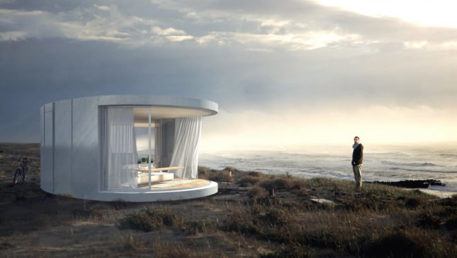 LUMISHELL by Christophe Benichou, LUMICENE glass, LUMISHELL pre-order, LUMISHELL architecture, Christophe Benichou, prefab glamping units, prefabricated architecture for travel, reversible window concept,